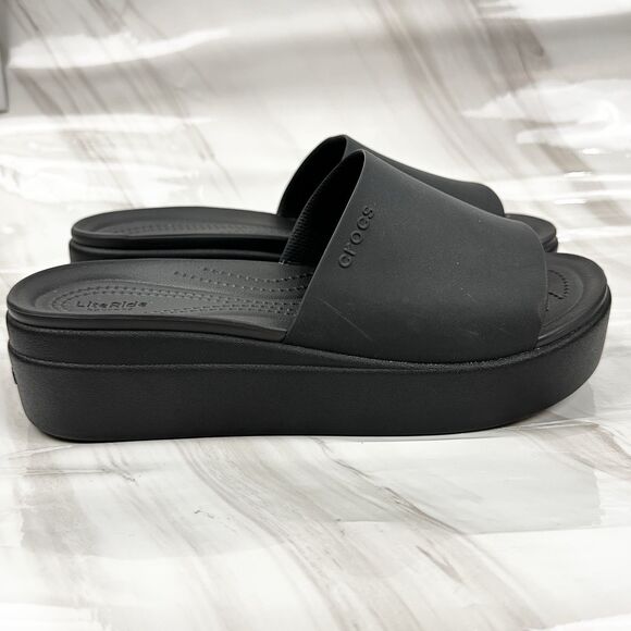 Crocs Brooklyn Slide On Wedge Platform Black Open Toe Sandals Women Size 10 - Picture 3 of 13